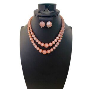 Elegant Peach Beaded Necklace and Earring Set